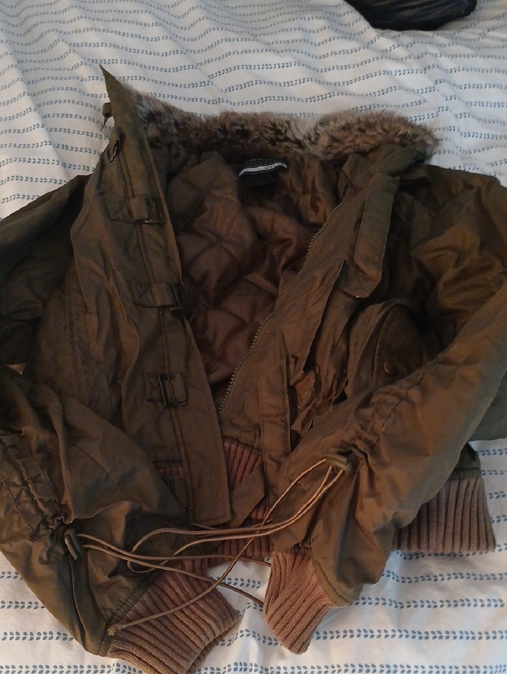 Miss Me Olive Green  Parka with Faux Fur Trim